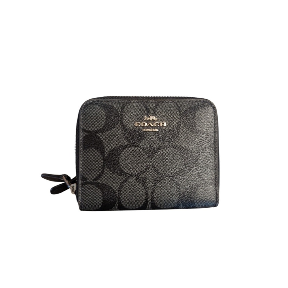 Coach Small Double Zip AroundSignature Leather Wallet Black